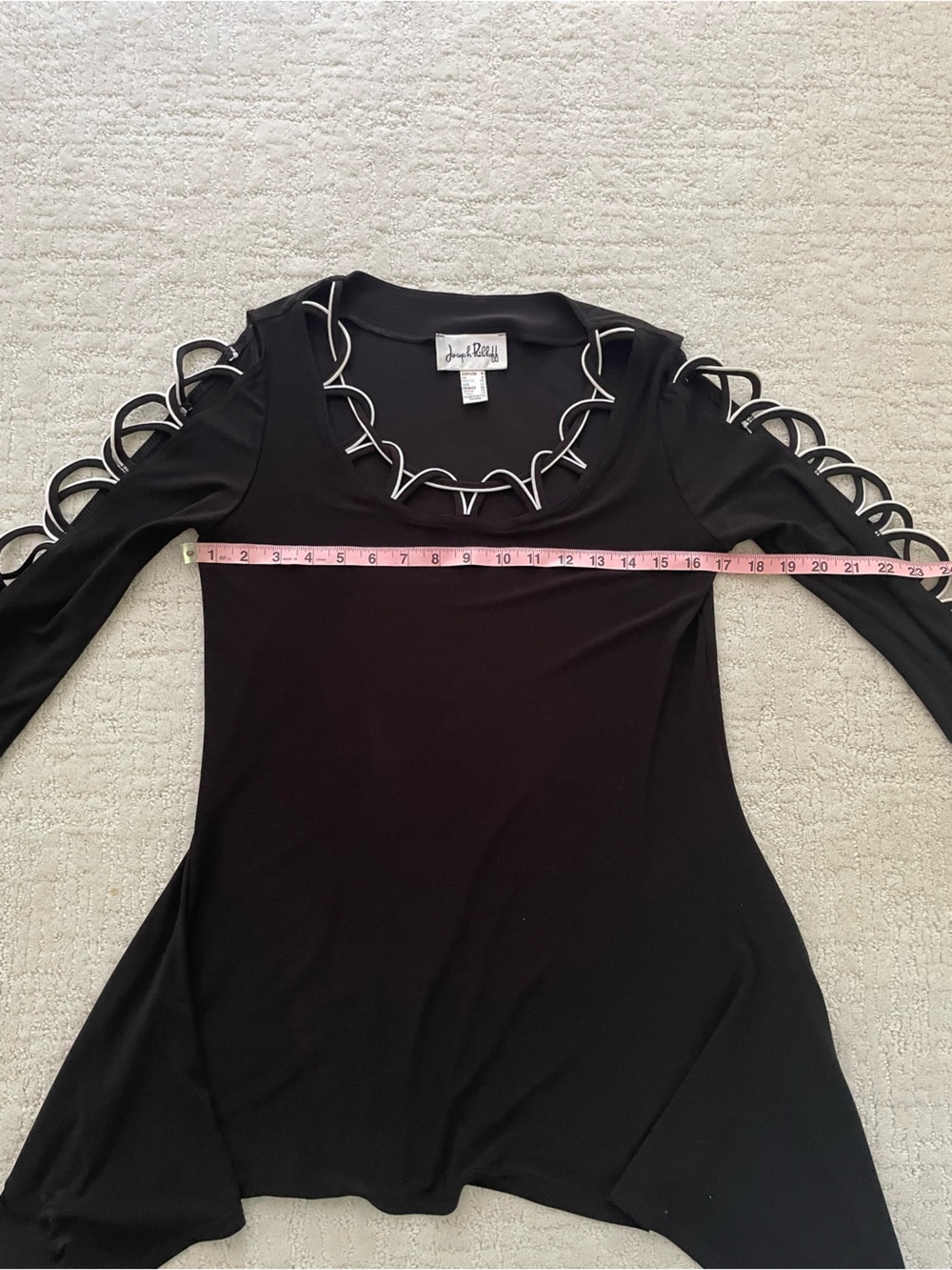 Joseph Ribkoff Black Tunic White Loops Shark Bite Hem Women's Lagenlook Size 4 - Picture 5 of 7